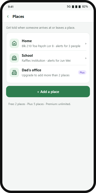Places with arrival alerts